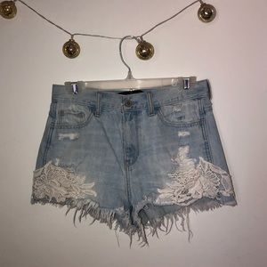 Hollister light wash denim and lace shorts